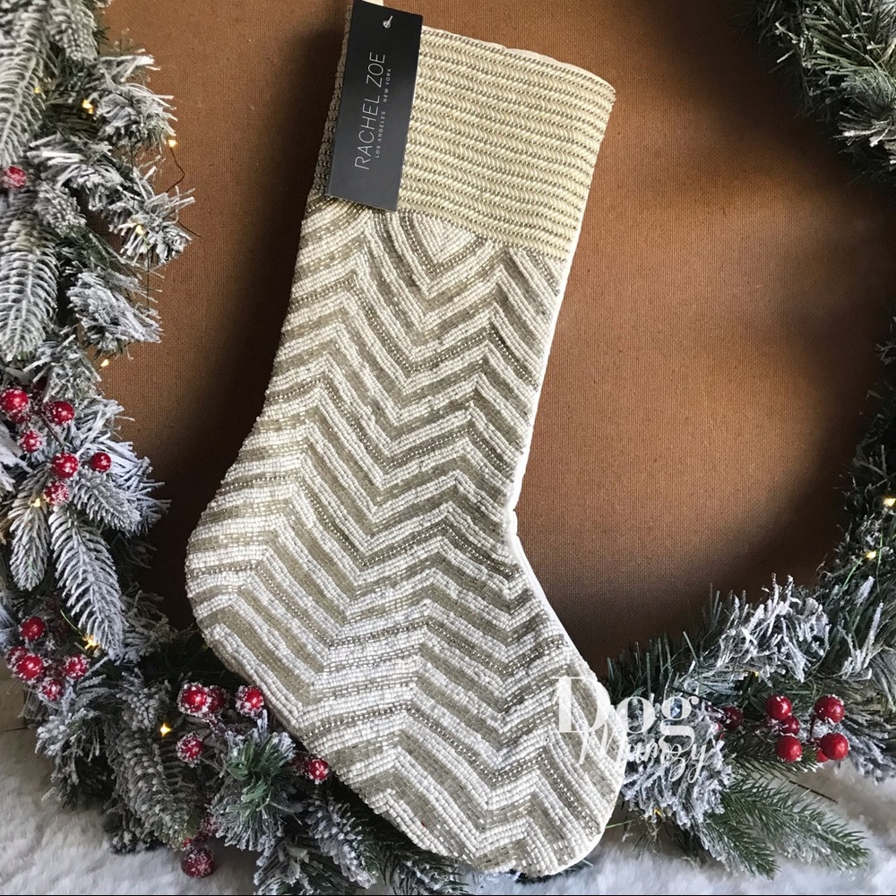 Rachel Zoe Chevron Beaded Lined Lined Designer Christmas Stocking